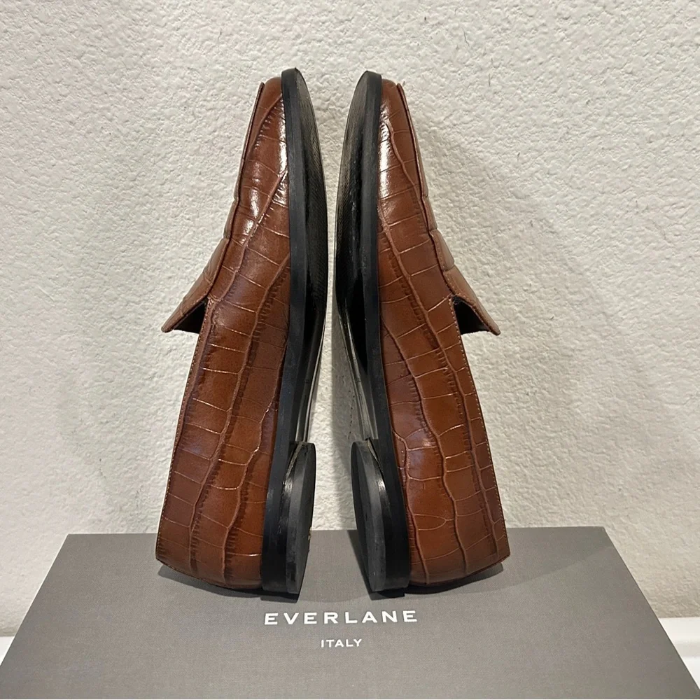 Everlane The 90's Croc-Embossed Loafer - Brown, Size 7, with Original Box - Picture 3 of 7